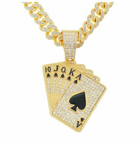 Gogo dancers hip hop street jazz dance neck chain for men youth Statement diamond-encrusted playing card pendant necklace Rapper hip hop cool punk necklace